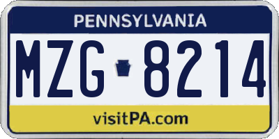 PA license plate MZG8214