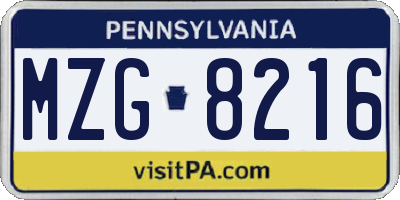PA license plate MZG8216