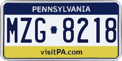 PA license plate MZG8218