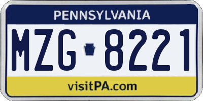 PA license plate MZG8221