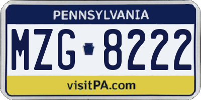 PA license plate MZG8222