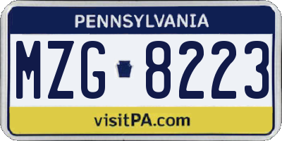 PA license plate MZG8223