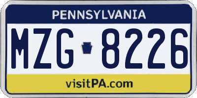 PA license plate MZG8226