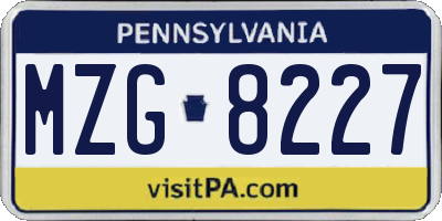 PA license plate MZG8227