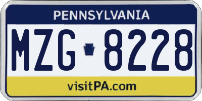 PA license plate MZG8228
