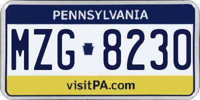 PA license plate MZG8230