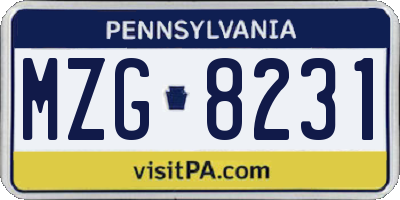 PA license plate MZG8231