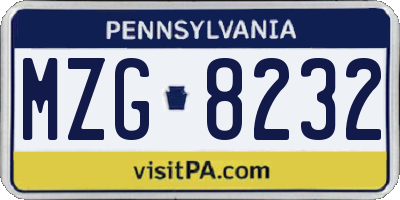PA license plate MZG8232