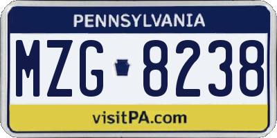 PA license plate MZG8238