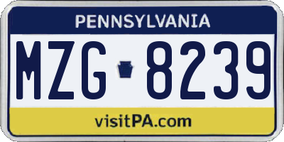 PA license plate MZG8239