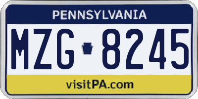 PA license plate MZG8245