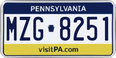 PA license plate MZG8251