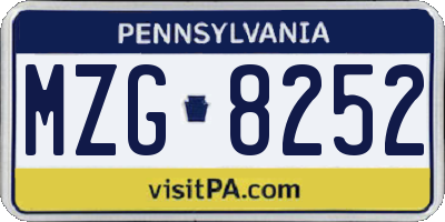 PA license plate MZG8252