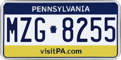 PA license plate MZG8255