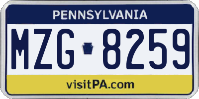 PA license plate MZG8259