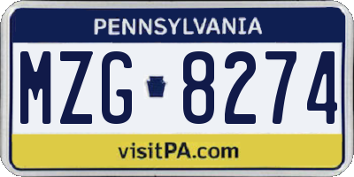 PA license plate MZG8274
