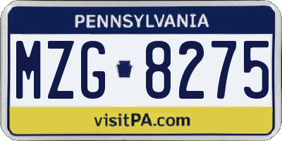 PA license plate MZG8275