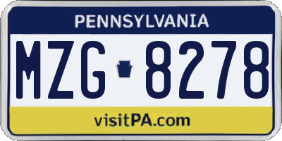 PA license plate MZG8278