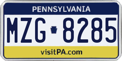 PA license plate MZG8285