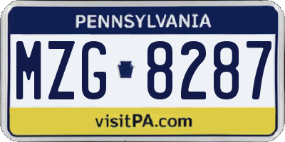 PA license plate MZG8287