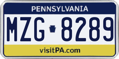 PA license plate MZG8289