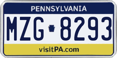 PA license plate MZG8293