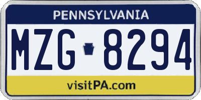 PA license plate MZG8294