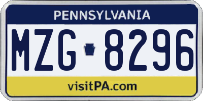 PA license plate MZG8296