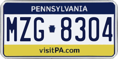 PA license plate MZG8304