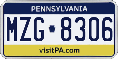 PA license plate MZG8306