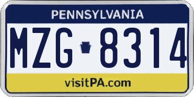 PA license plate MZG8314