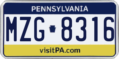 PA license plate MZG8316