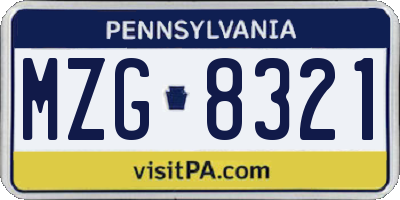 PA license plate MZG8321