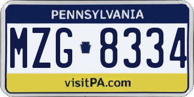 PA license plate MZG8334