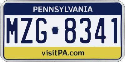 PA license plate MZG8341