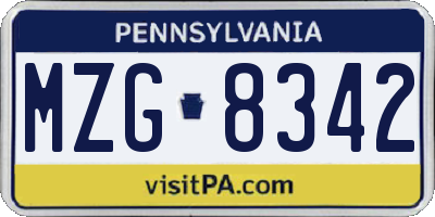 PA license plate MZG8342
