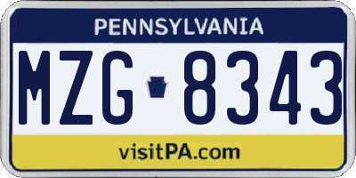 PA license plate MZG8343