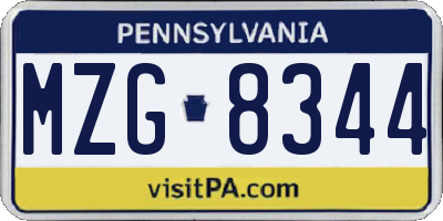 PA license plate MZG8344