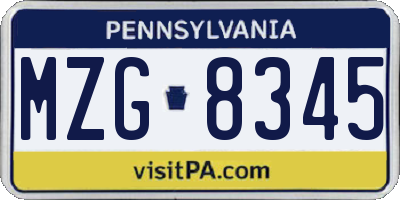 PA license plate MZG8345