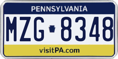 PA license plate MZG8348