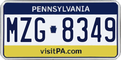 PA license plate MZG8349