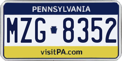 PA license plate MZG8352