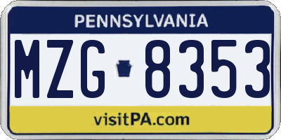 PA license plate MZG8353
