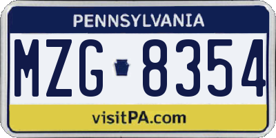 PA license plate MZG8354