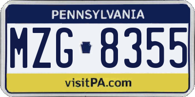 PA license plate MZG8355