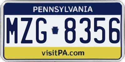 PA license plate MZG8356