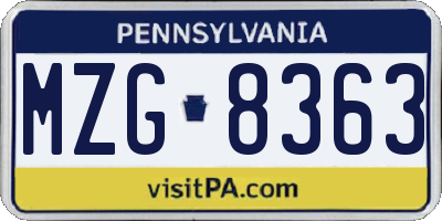 PA license plate MZG8363