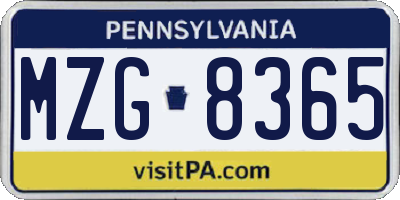 PA license plate MZG8365