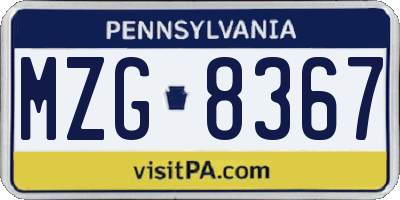 PA license plate MZG8367