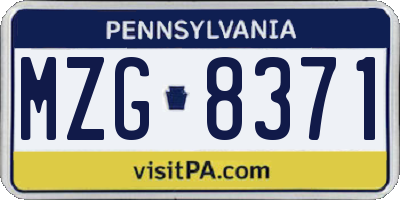 PA license plate MZG8371